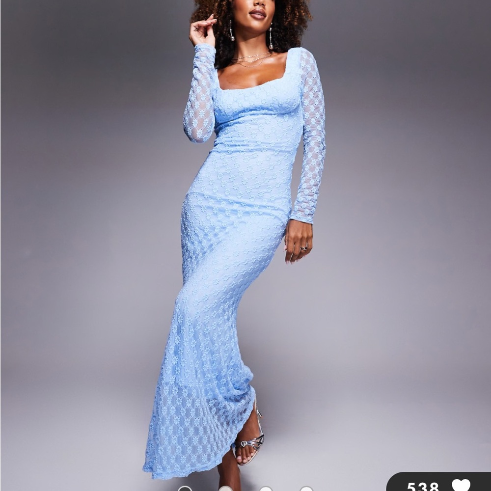 Bardot Lace Dress in Light Blue